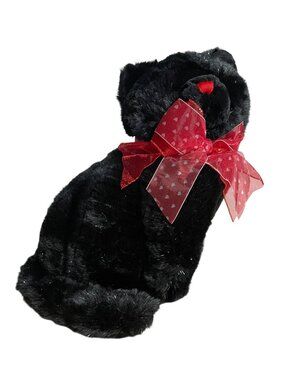 Black Plush Cat With Red Ribbon Bow By Caltoy Plush Soft Stuffed Animal Toy